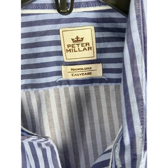 Peter Millar Nanoluxe Easycare Blue Stripe Button Down Shirt Men's Size 16.5L - Picture 6 of 9